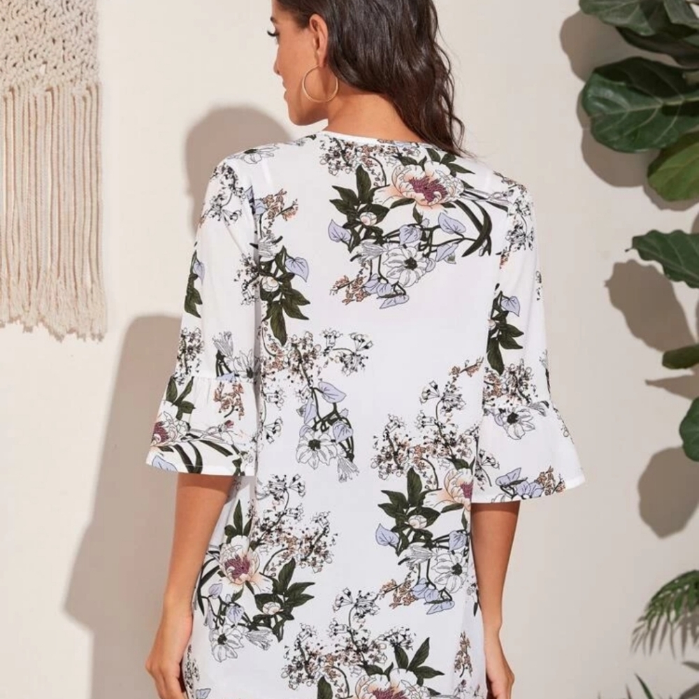 Shein Floral Print Flounce Sleeve Kimono